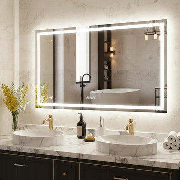60 36 US Local Stock LED Bathroom Mirror Large Rectangle Illuminated Touch Switch Anti-Fog Home Décor IP44 Rating for Hotel