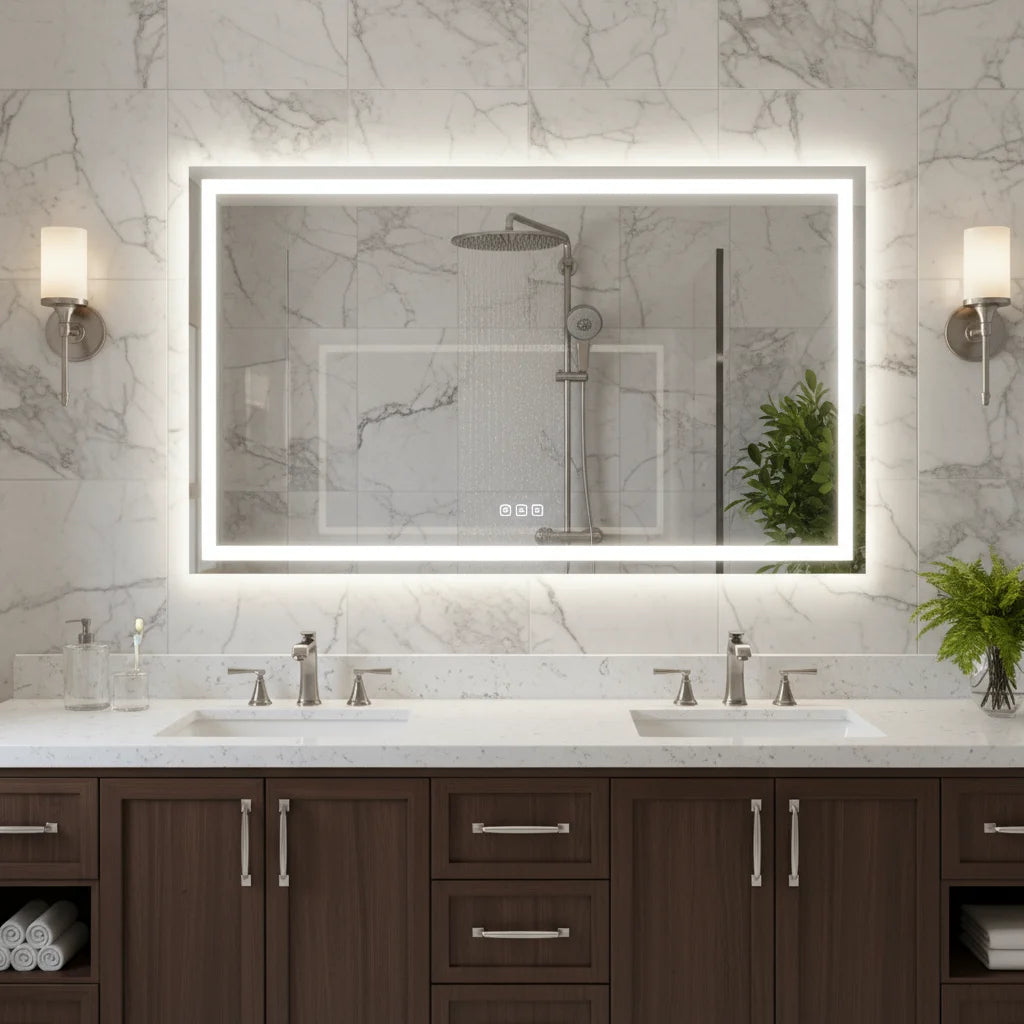 60 36 US Local Stock LED Bathroom Mirror Large Rectangle Illuminated Touch Switch Anti-Fog Home Décor IP44 Rating for Hotel